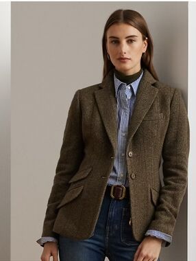 Ralph Lauren Wool Blend Plaid Tailored Blazer